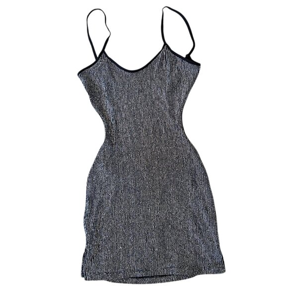 Vintage Bodycon Open Back Metallic Woven Shimmery Party Mini Dress USA - Picture 1 of 8